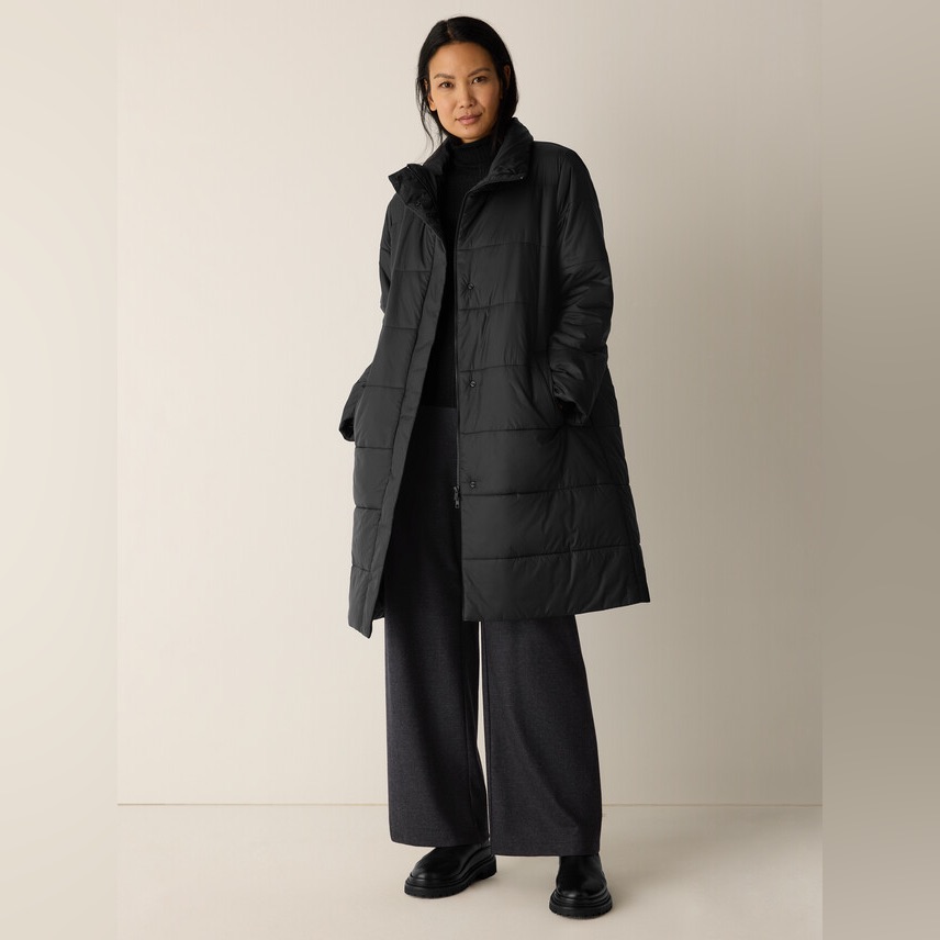 Nwt Eileen Fisher Eggshell Recycled Nylon Stand Collar Coat